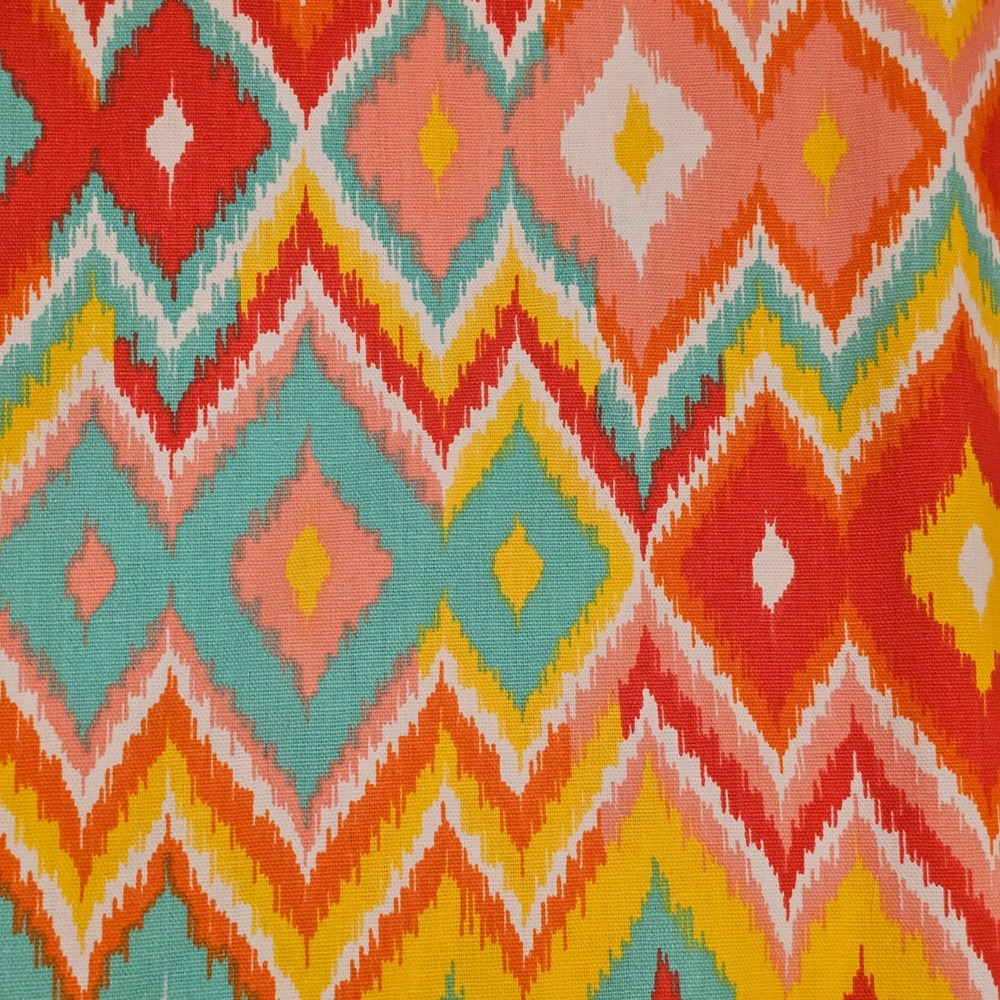 Mill Creek Fabrics Orange Teal Ikat Diamond Screen Print Fabric 7 Yards 46" W
